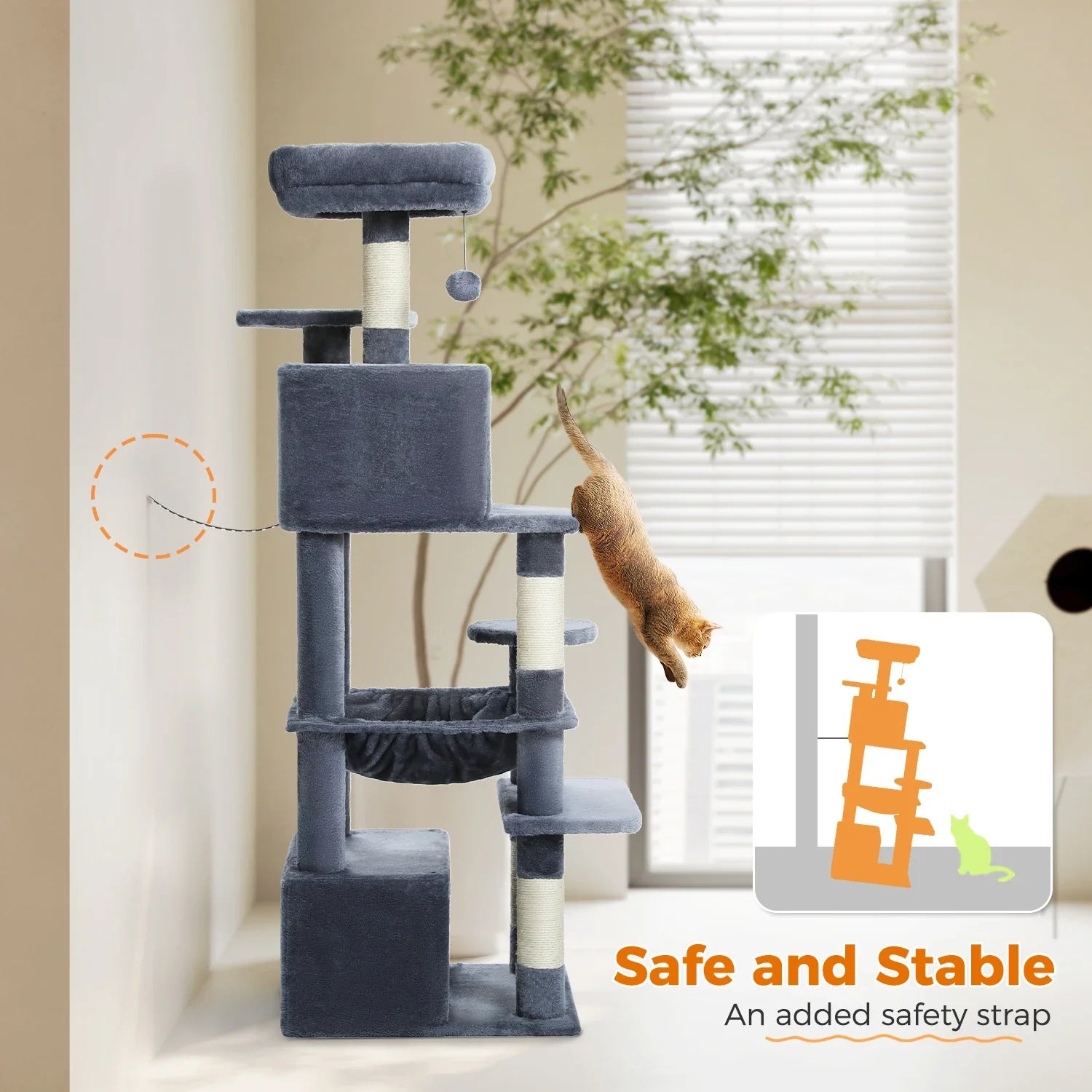 PAWZ Road Large Cat Tree Tower - 72" Multi-Level with Condo Grey