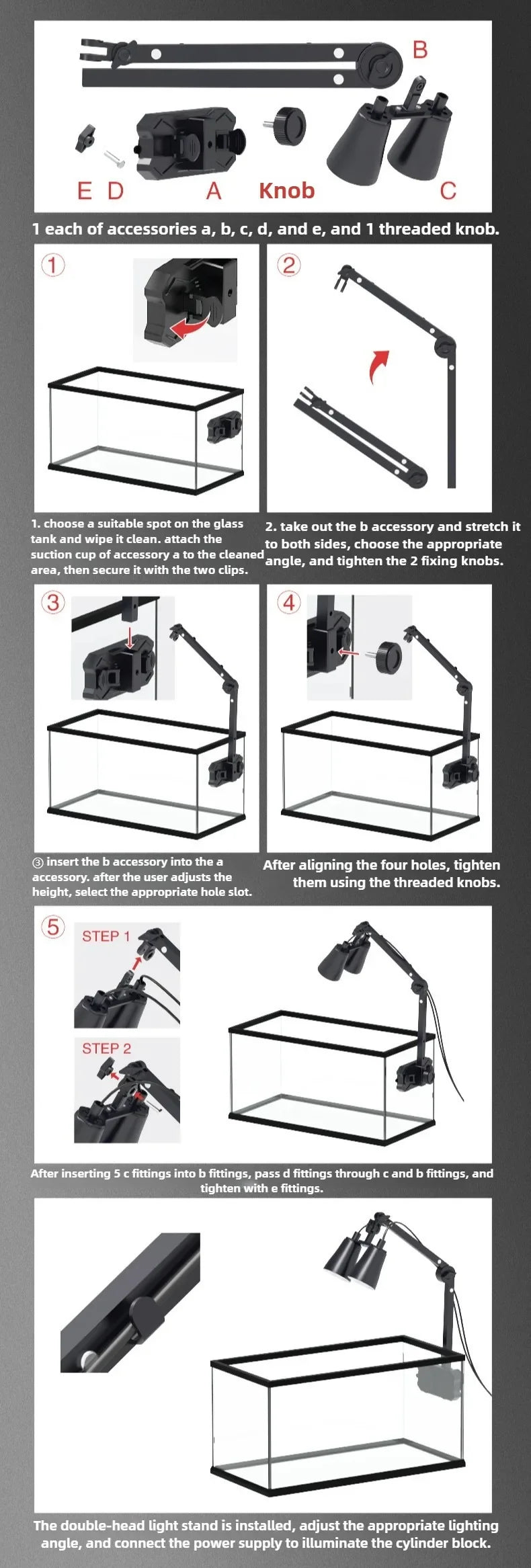Reptile Terrarium Adjustable Dual-head Lamp Stand Adsorption Removable UVB UVA Lamp Stand Reptile Habitat Supplement Calcium