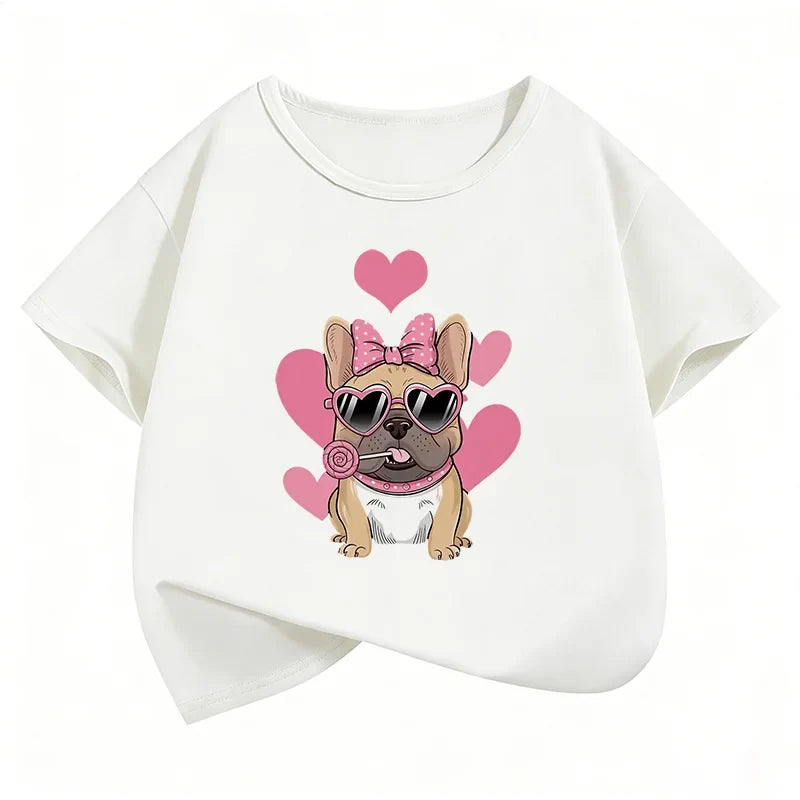 Summer Spring Fashion Cute French Bulldog Design Printed T Shirts short sleeve Kids Children's T-shirt Boys Girls Casual Top Tee