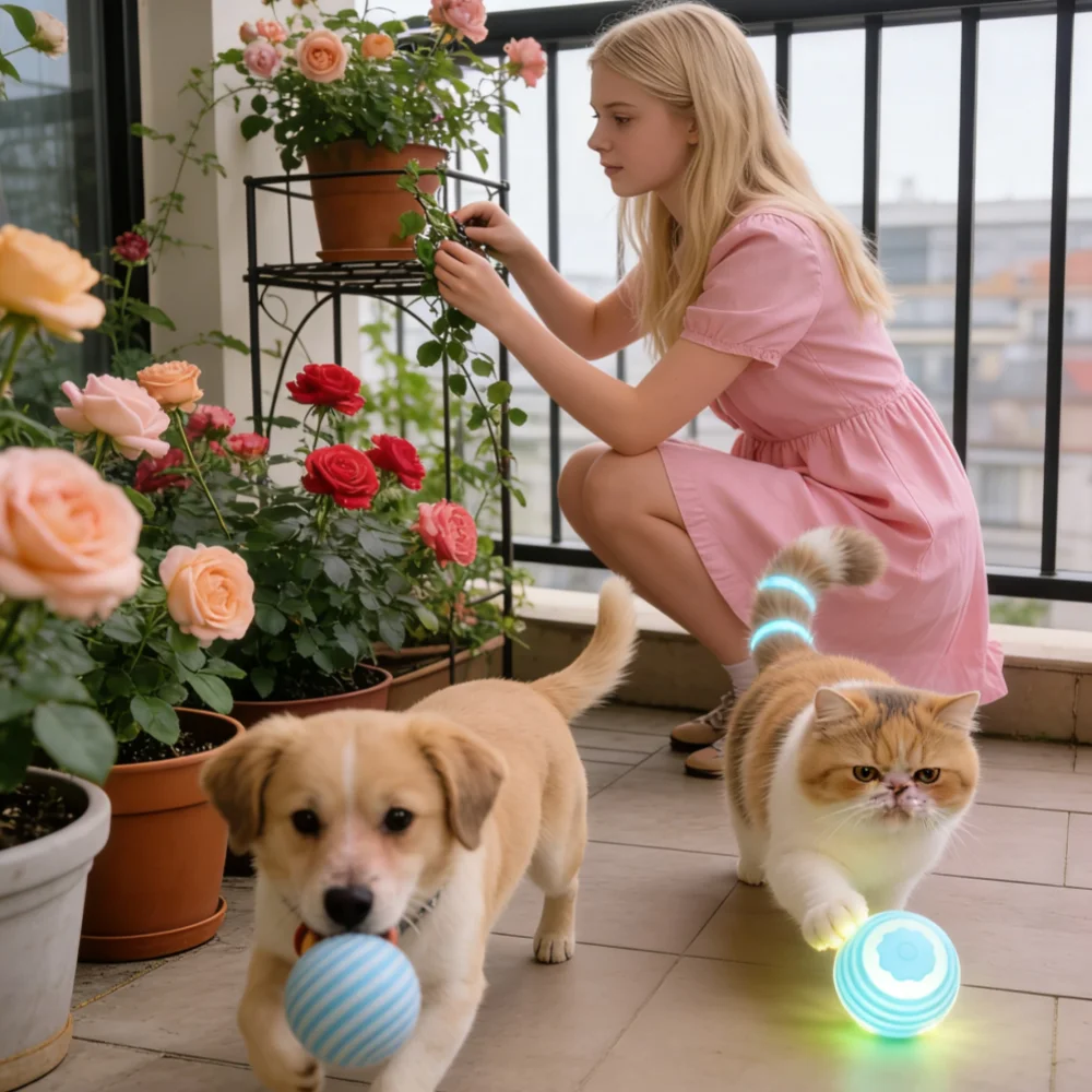 Pet Toy Ball with Tail Rope,Smart Automatic Pet Chase Ball Toy, Upgraded Speedy Tail Kitten Toy for Bored Indoor Adult Pets