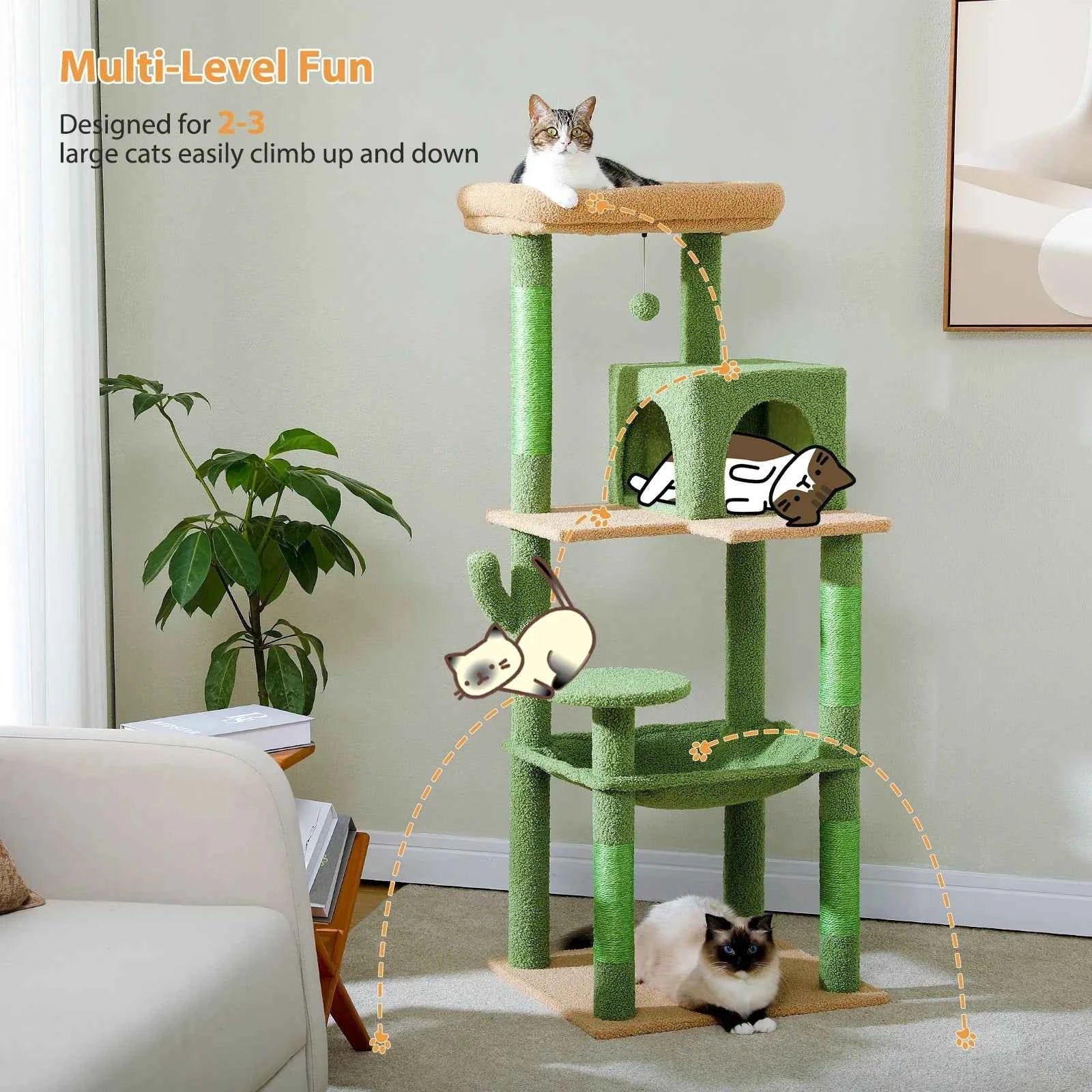 PAWZ Road Cactus Cat Tree Tower for Large Cats - Green 56"