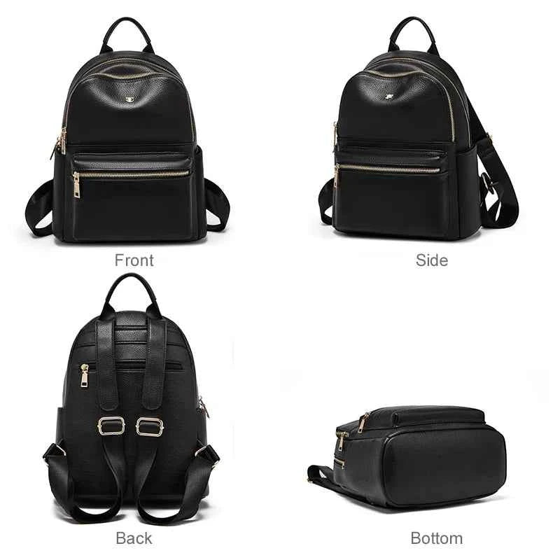 FOXER Brand Genuine Leather + Microfiber Women's Backpack Fashion Female Travel Bag Large Capacity Waterproof Backpack