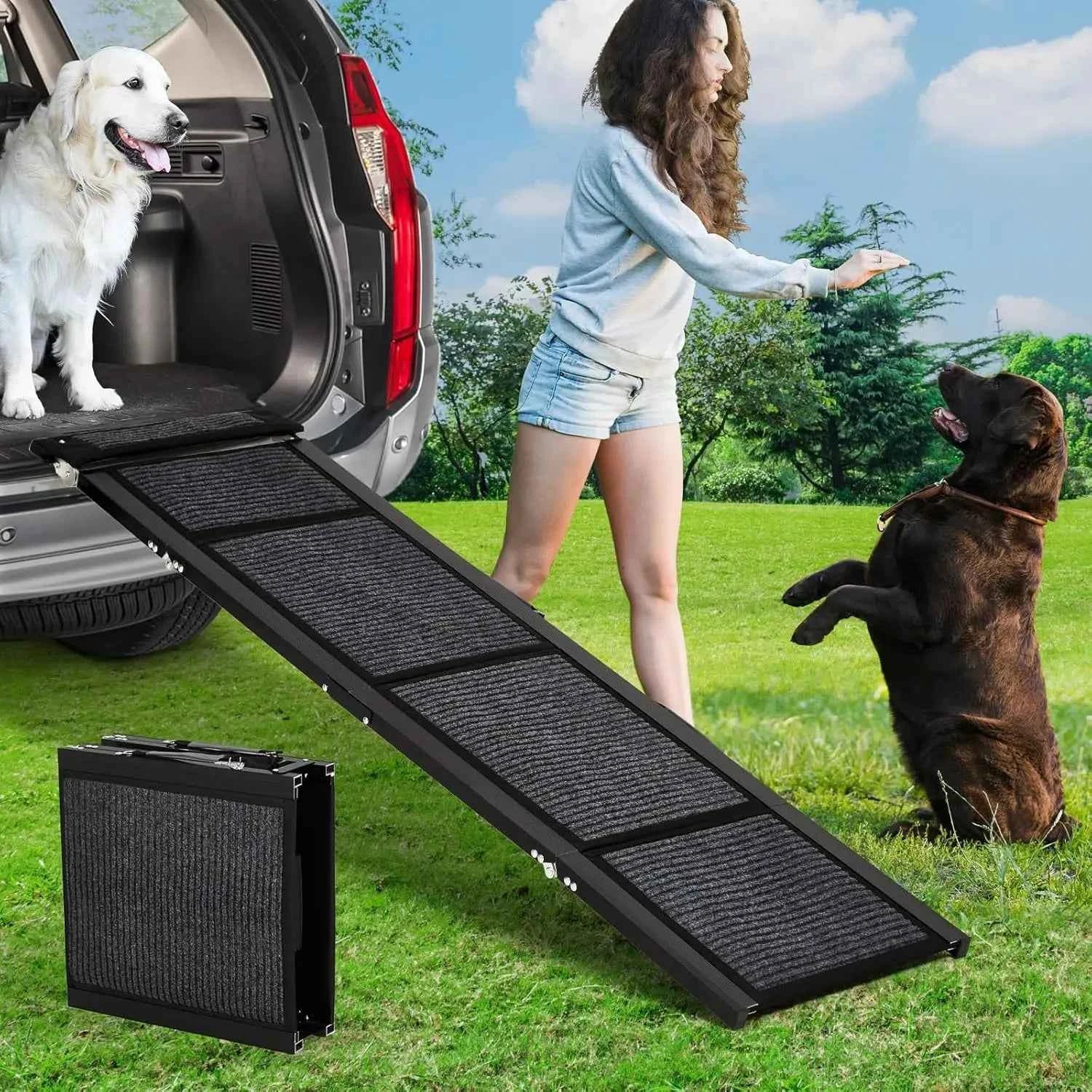 HiMISS Folding Aluminum Dog Ramp - Non-Slip Portable Pet Ramp