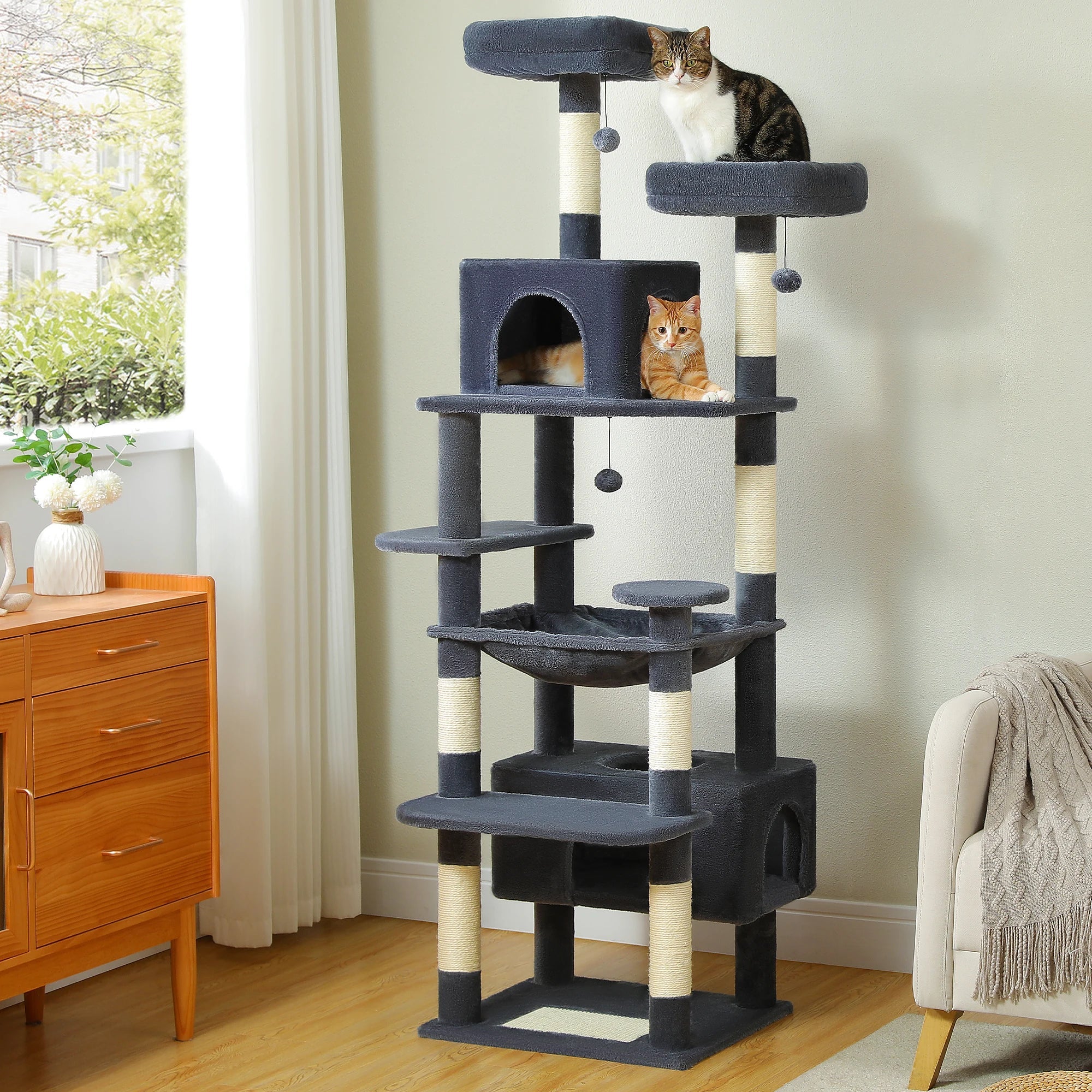PAWZ Road 72" Large Cat Tree Tower with Hammock and Condo