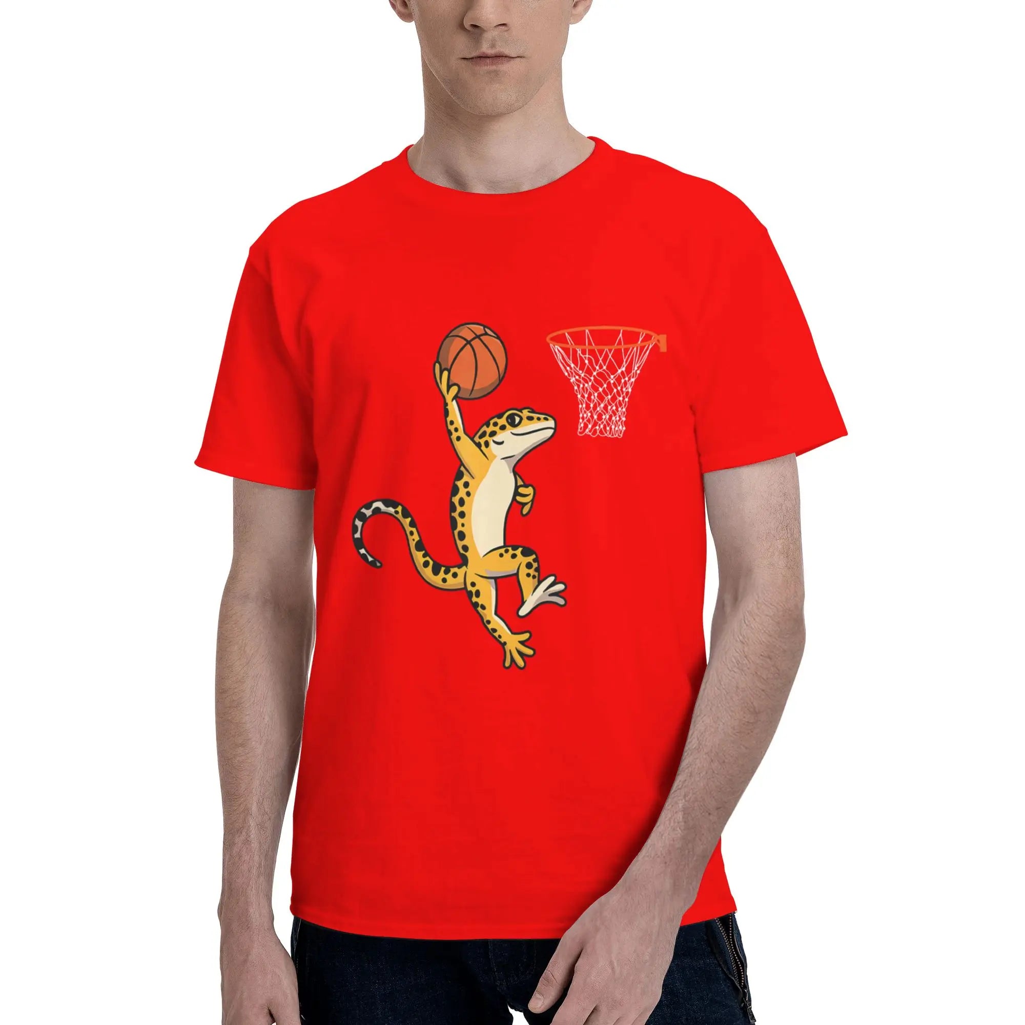 Leopard Gecko Playing Sports Lizard & Reptiles Basketball Men T-Shirt Clothes Tees Short Sleeve fugees 100% Cotton