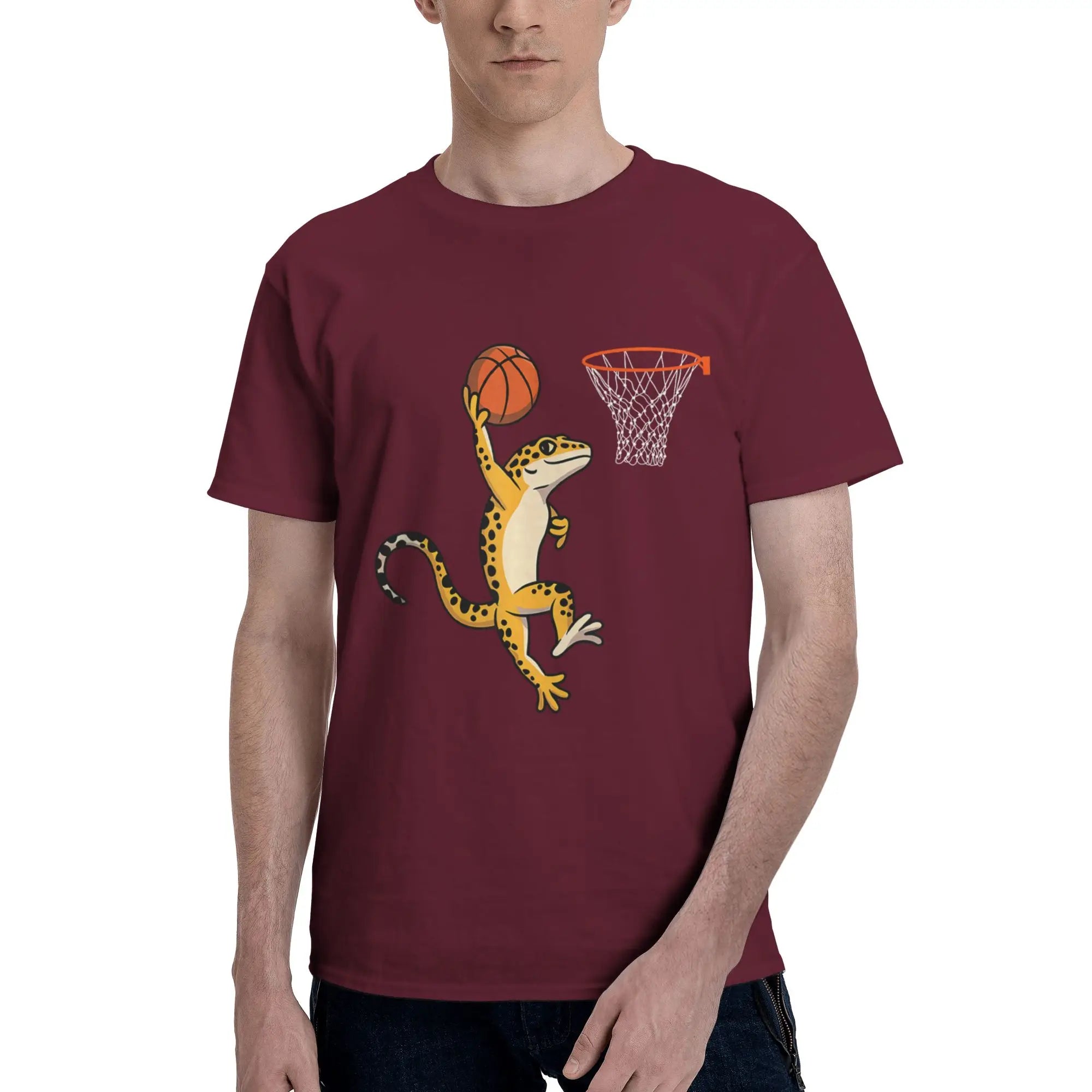 Leopard Gecko Playing Sports Lizard & Reptiles Basketball Men T-Shirt Clothes Tees Short Sleeve fugees 100% Cotton