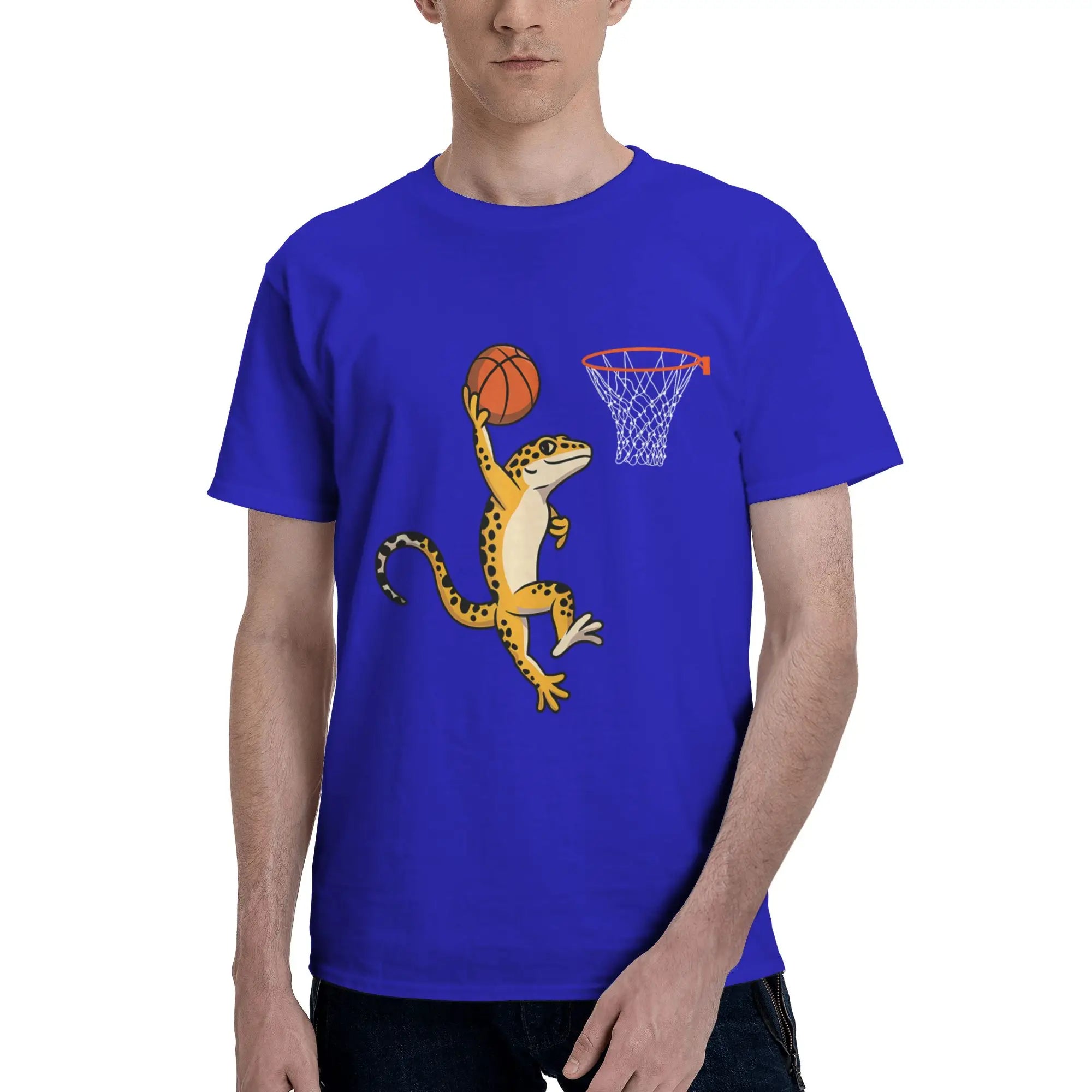 Leopard Gecko Playing Sports Lizard & Reptiles Basketball Men T-Shirt Clothes Tees Short Sleeve fugees 100% Cotton
