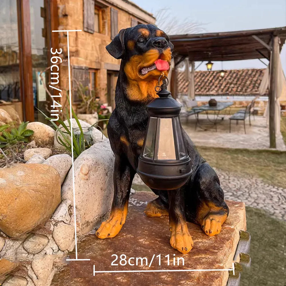 GoldenRetriever GermanShepherd Rottweiler,Statue Outdoor with SolarLed Home GardenDecoration Windproof Lamp RealisticDog Decor