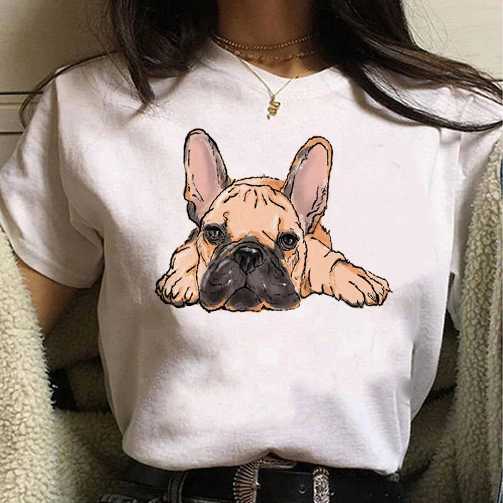 French Bulldog t shirt women graphic Tee girl Japanese clothes