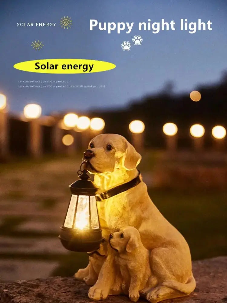 GoldenRetriever GermanShepherd Rottweiler,Statue Outdoor with SolarLed Home GardenDecoration Windproof Lamp RealisticDog Decor