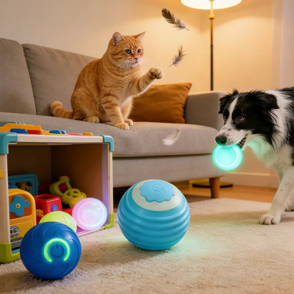 Pet Toy Ball with Tail Rope,Smart Automatic Pet Chase Ball Toy, Upgraded Speedy Tail Kitten Toy for Bored Indoor Adult Pets