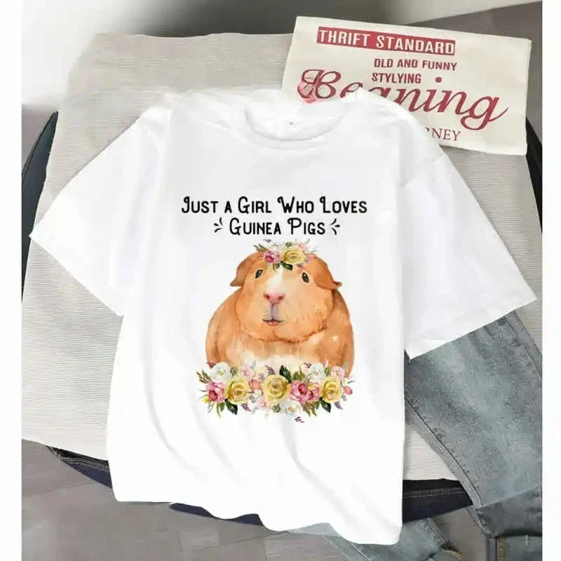 Women’s Funny T Shirt Guinea Pig Summer Short Sleeves 2025 Harajuku Kawaii Animals T-Shirt Female Fashion Tops Graphic T Shirts