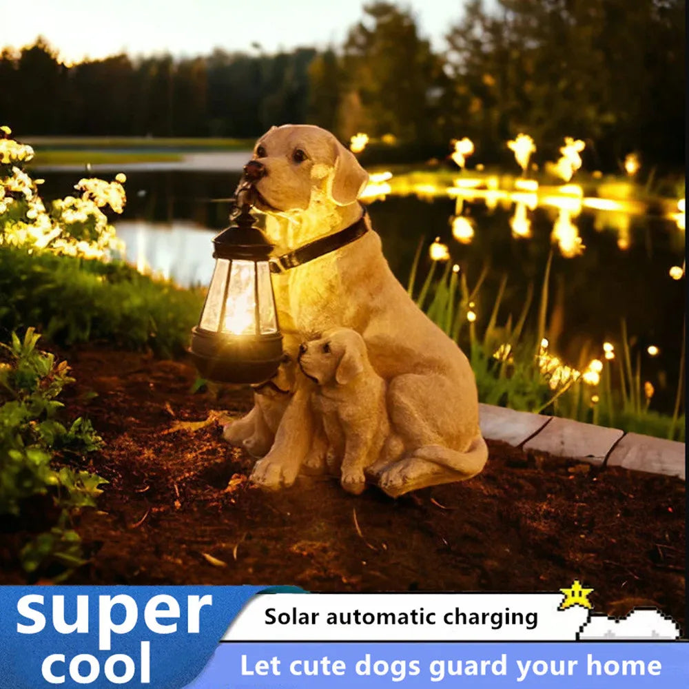 GoldenRetriever GermanShepherd Rottweiler,Statue Outdoor with SolarLed Home GardenDecoration Windproof Lamp RealisticDog Decor