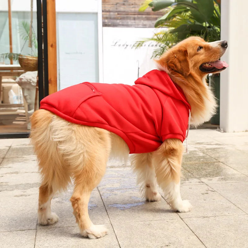 Pet Hoodies for Large Dogs Spring and Autumn Fleece Golden Retriever Sweatshirt with Hat and Zip Pocket Pet Clothing