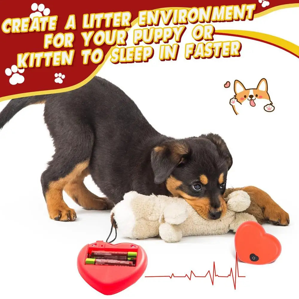 Realistic Heartbeat Simulator - Calming Puppy Toy Red 2.6"