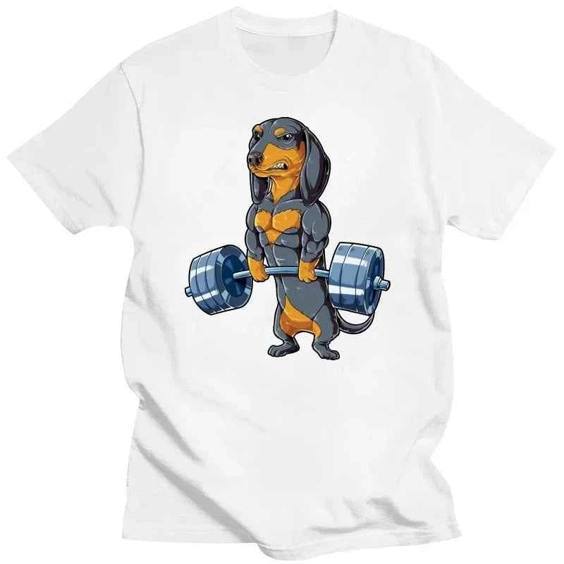 Dachshund Dog Weightlifting Funny Deadlift Gym T Shirts Graphic Streetwear Short Sleeve Birthday Gifts Summer T-shirt Women Y2K