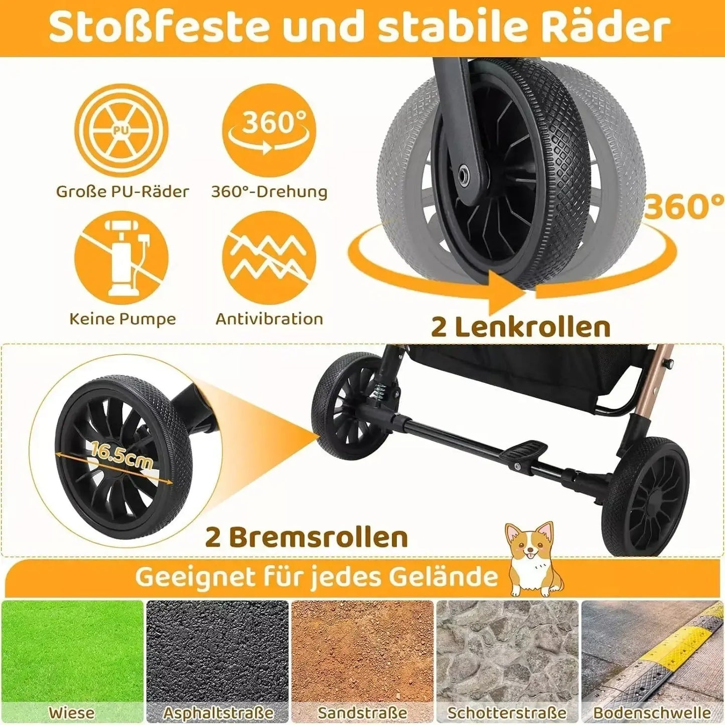 Luxury Pet Stroller for Small & Medium Dogs with Individual Basket Whisker Bark