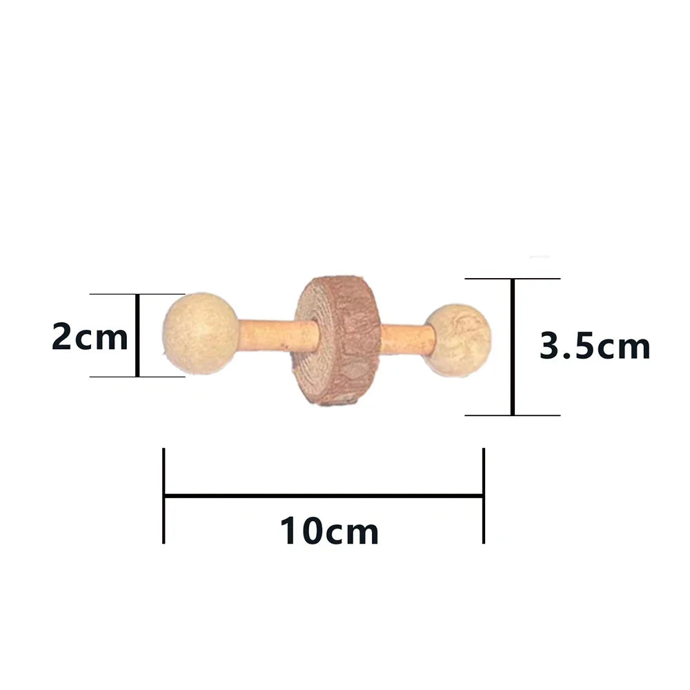 Cute Rabbit Roller Toys Natural Wooden Pine Dumbells Unicycle Bell Chew Toys for bird Guinea Pigs Rat Small Pet Molars Supplies