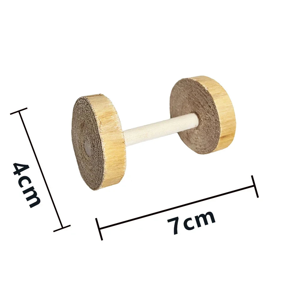 Cute Rabbit Roller Toys Natural Wooden Pine Dumbells Unicycle Bell Chew Toys for bird Guinea Pigs Rat Small Pet Molars Supplies