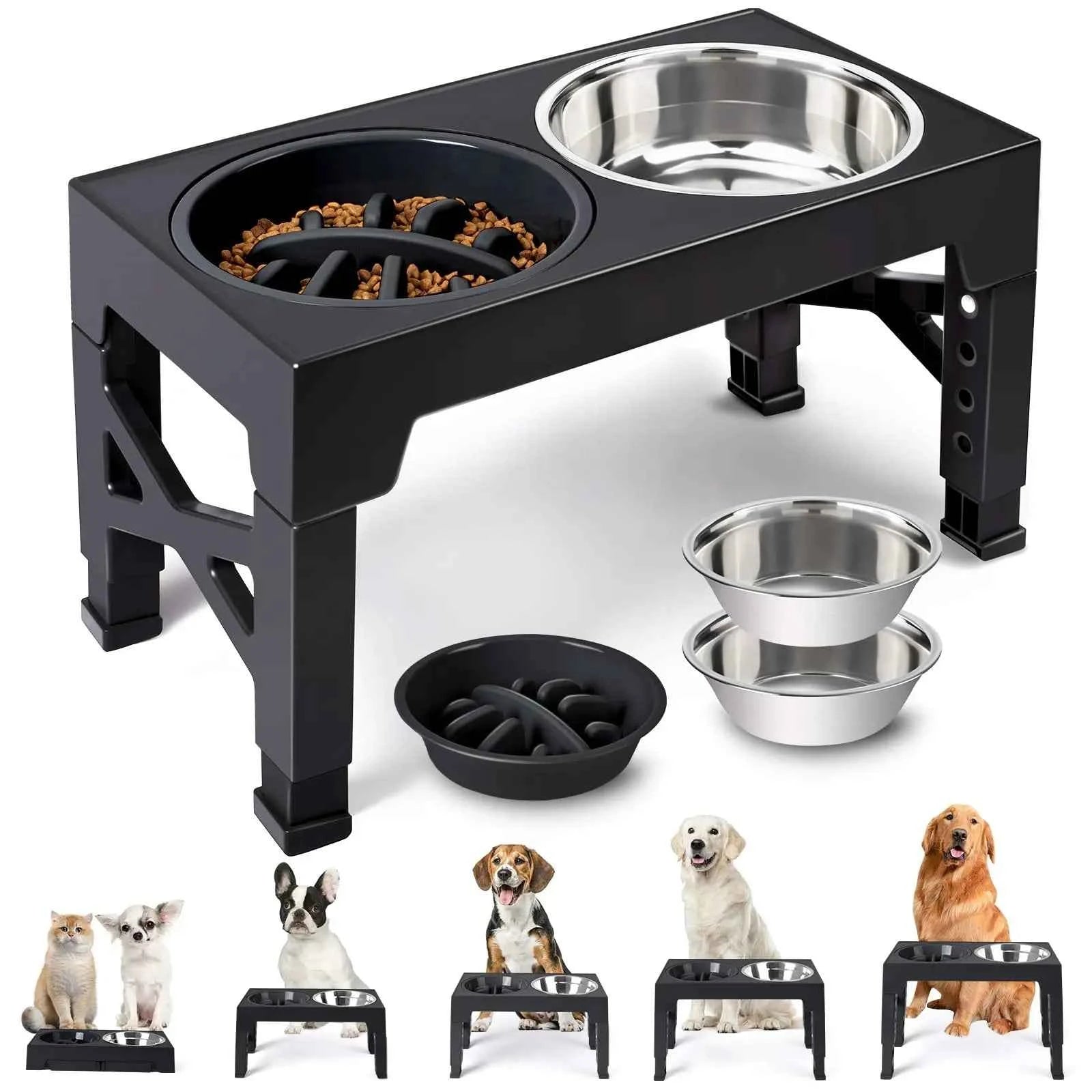 Adjustable Raised Dog Feeder with Double Stainless Steel Bowls