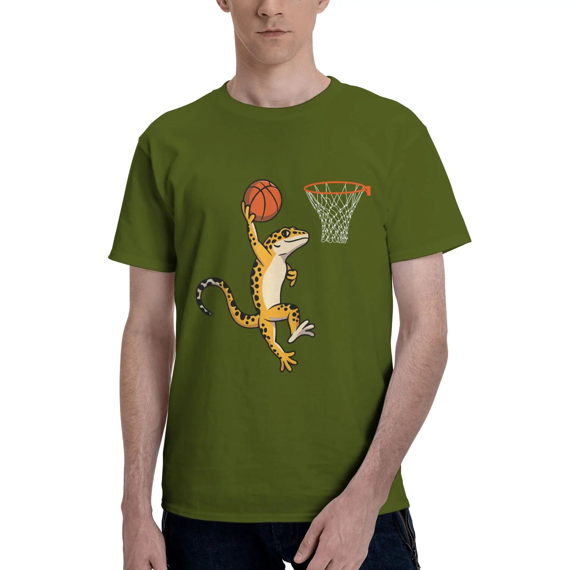 Leopard Gecko Playing Sports Lizard & Reptiles Basketball Men T-Shirt Clothes Tees Short Sleeve fugees 100% Cotton