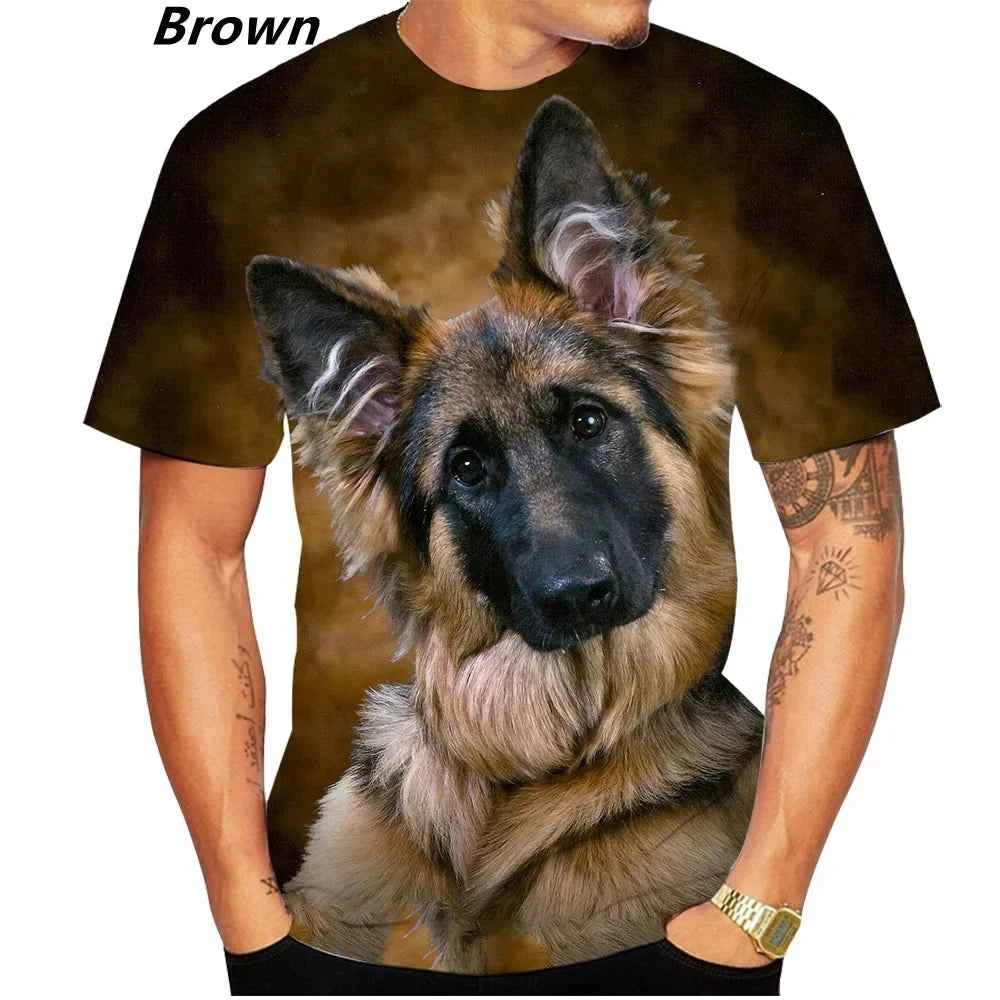 New Design Cute Pet Dog German Shepherd 3D Print T-shirt Funny Stylish Mens and Womens Casual Short Sleeves Personality T-shirt