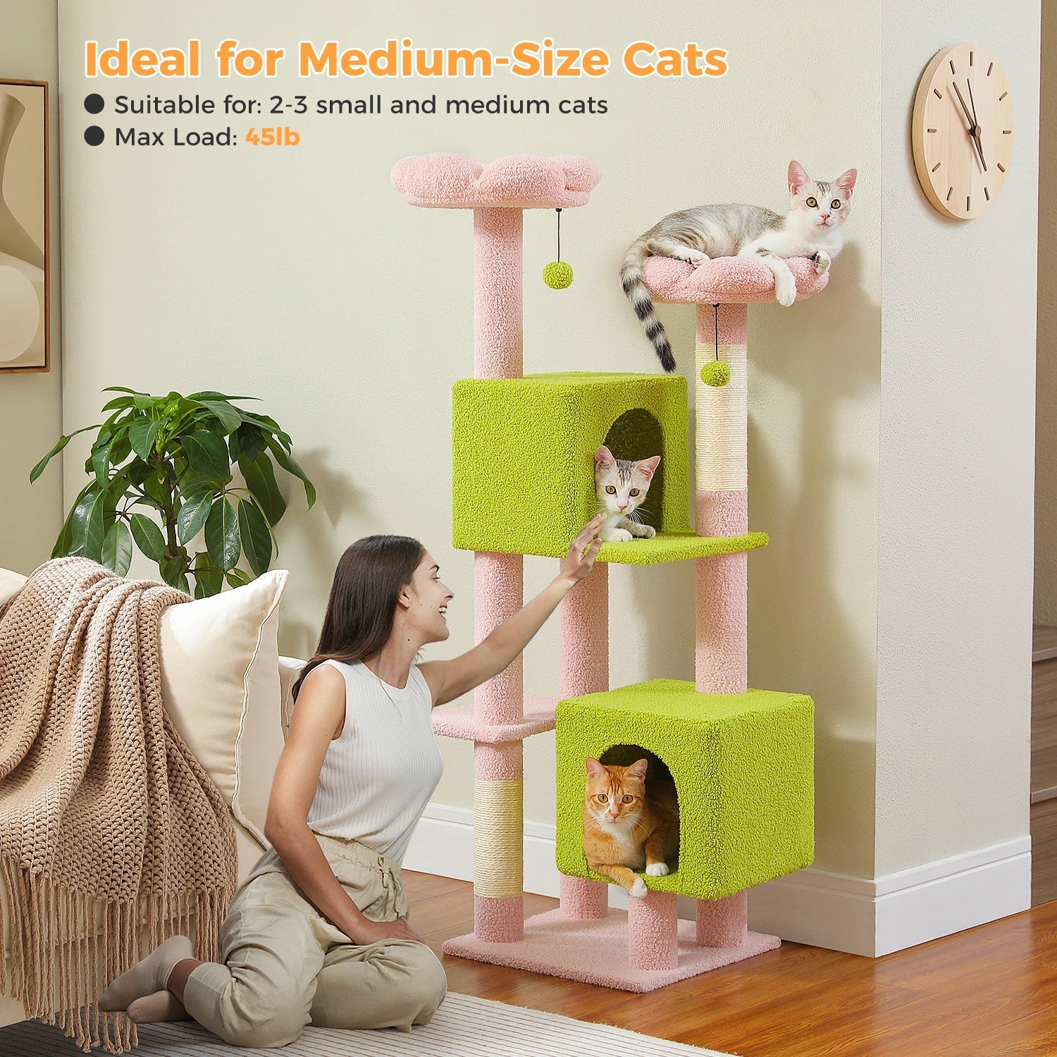 PAWZ Road Cactus Cat Tree - 133cm Tower with 2 Condos & Perches