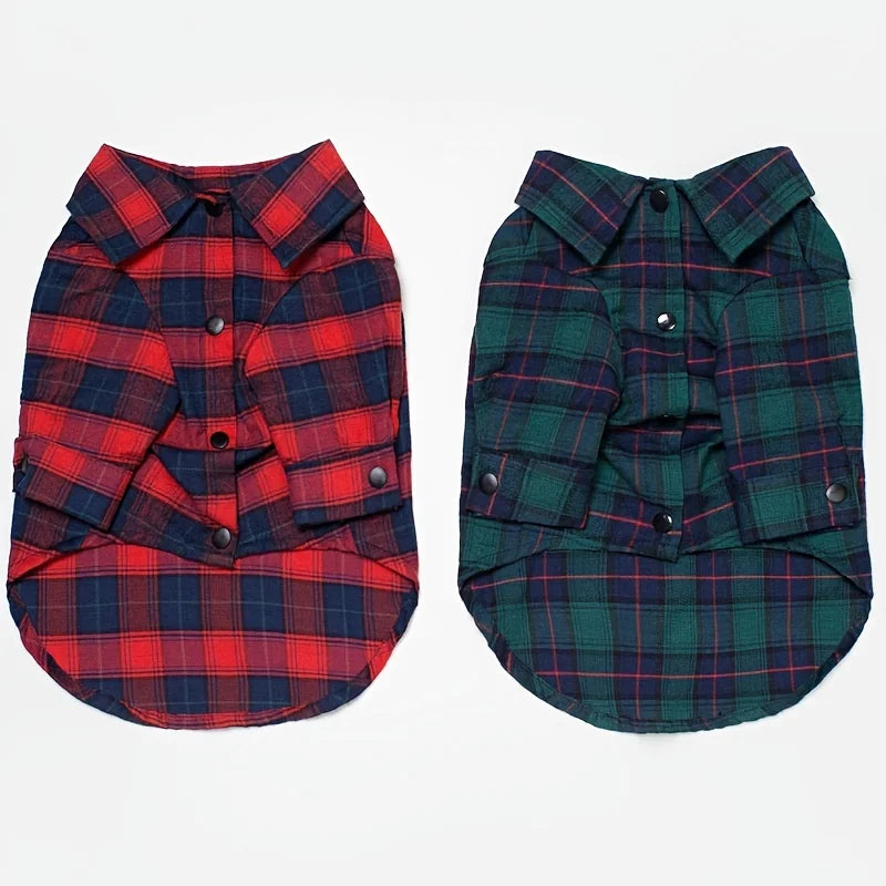 Red Black Checkered Pet Dog Clothing Teddy Pomeranian French Bulldog Shirt Cute Animal Print Doggie Outfit with Checkered Legs