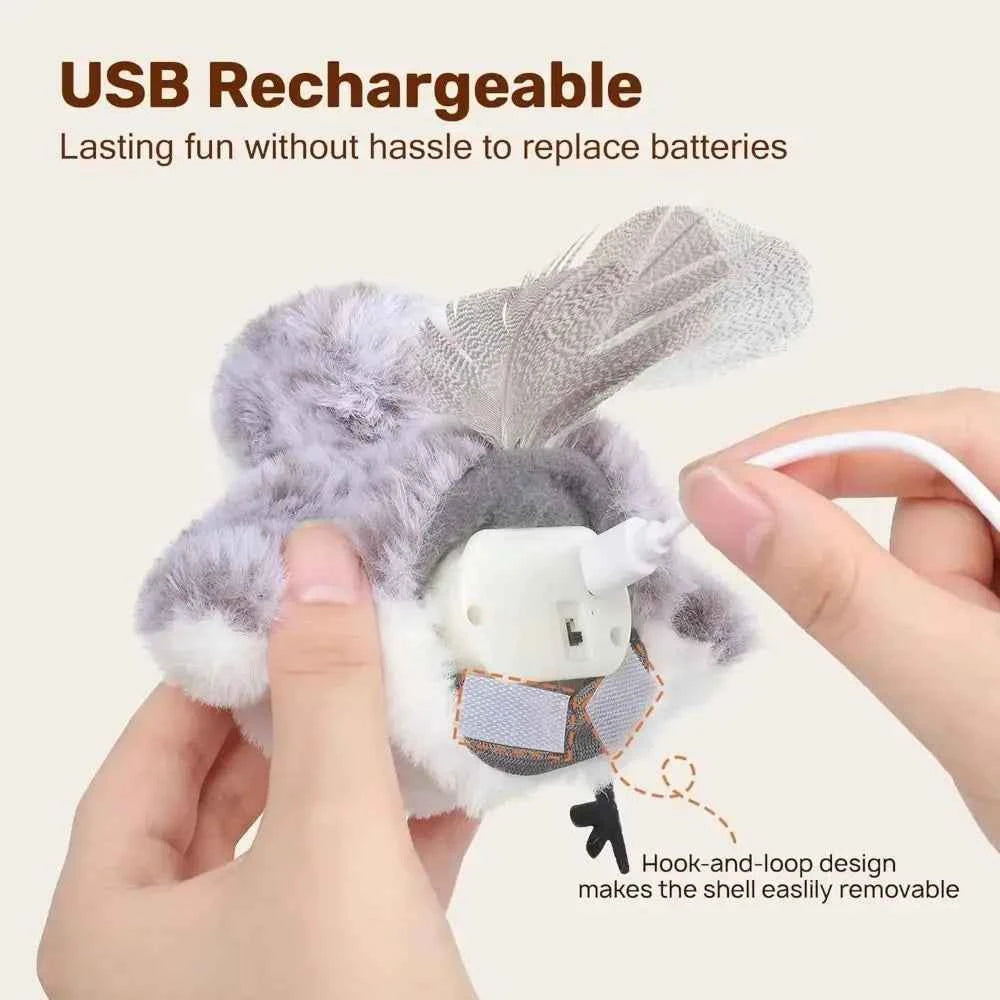 Rechargeable Flapping Bird Sparrow Cat Toy USB Vivid Chirping Interactive Flying Bird Cat Toys Touch-Activated Hangable
