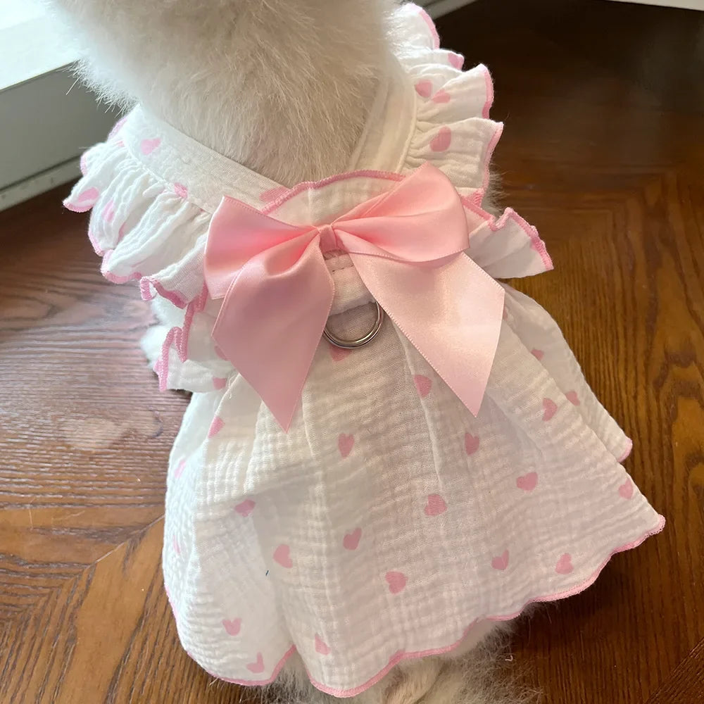 Pet dresses clothes for spring and summer dogs cats teddy bears Pomeranians plush toys hearts all cotton fabric