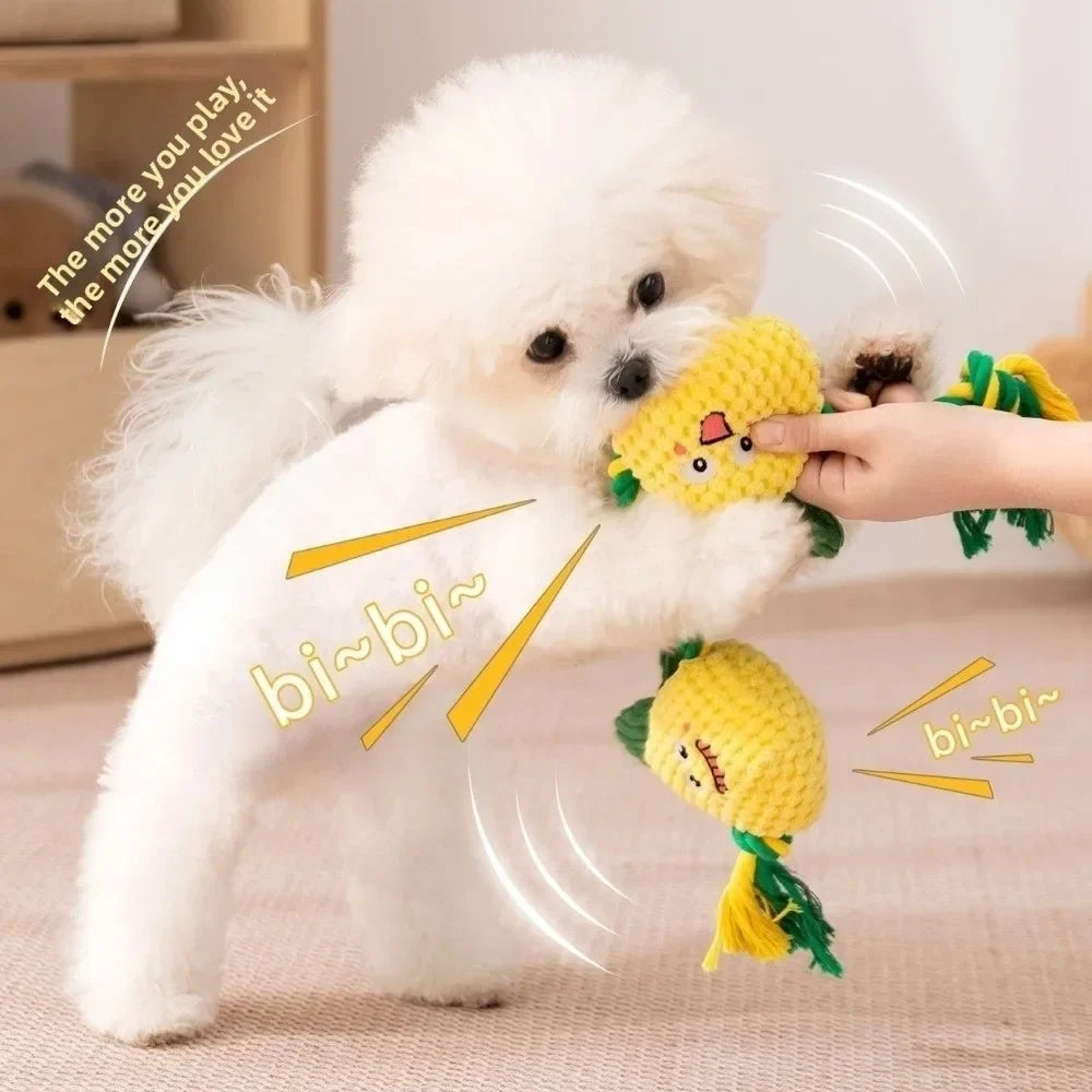 Dog Teeth Cleaning Toy Fruit Shape Bite Resistant Dog Plush Toy Built-in Sounder Can Bite Vocal Squeaky Dog Toy