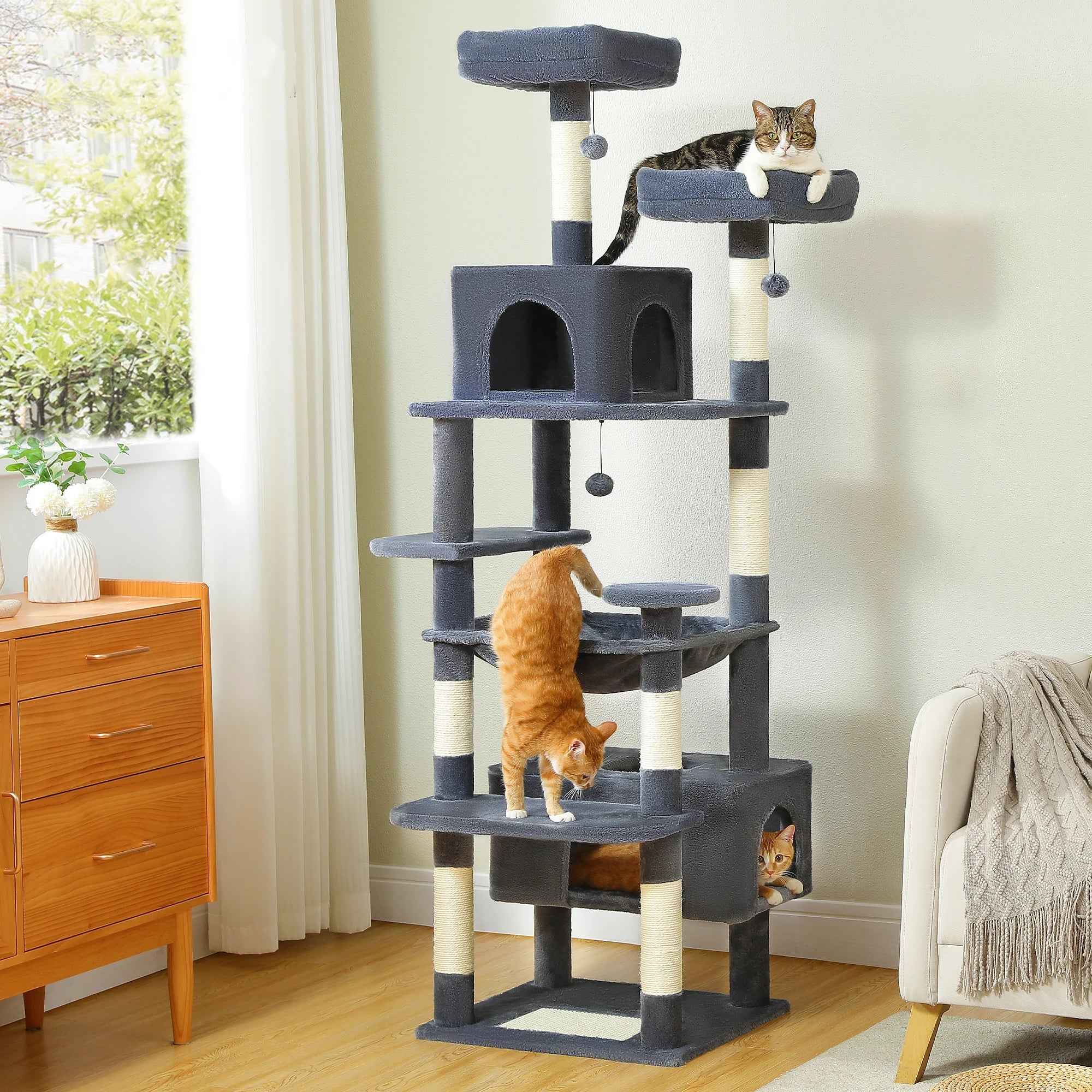 Pequlti 72" Multi-Level Cat Tree Tower with Condo & Hammock