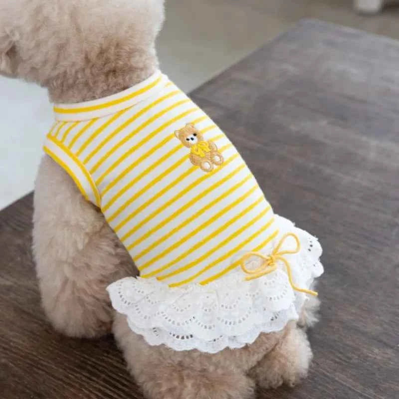 Pet Thin Striped Dress Dog Teddy Small Dog Yorkshire Lace Vest Dog Dresses for Small Dogs Puppy Clothes