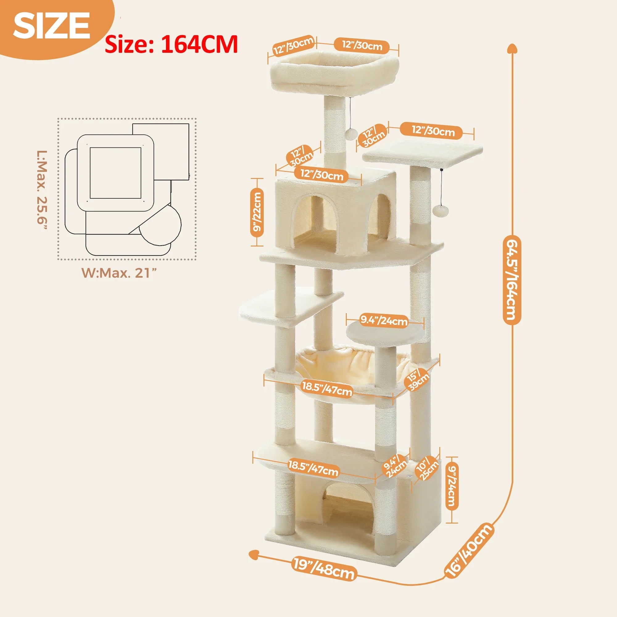 PAWZ Road 72" Large Cat Tree Tower with Hammock and Condo