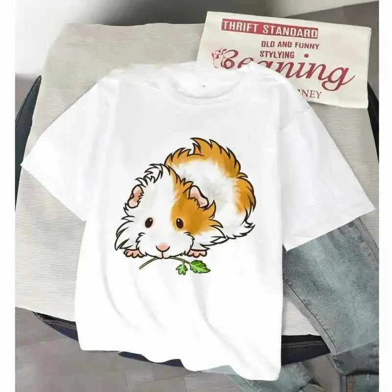 Women’s Funny T Shirt Guinea Pig Summer Short Sleeves 2025 Harajuku Kawaii Animals T-Shirt Female Fashion Tops Graphic T Shirts