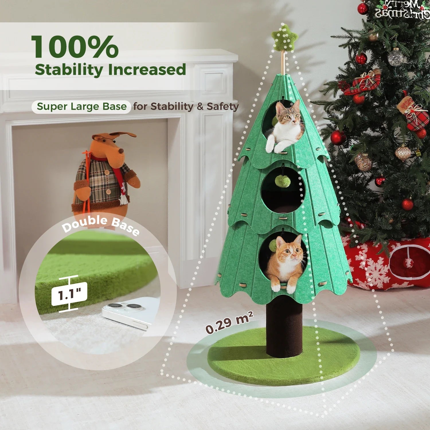 PAWZ Road Christmas Cat Tree Tower - 3 Condos Green/White 135cm