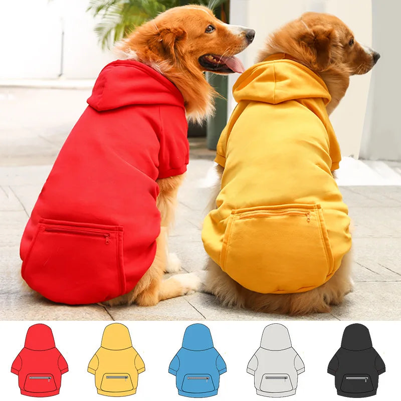 Pet Hoodies for Large Dogs Spring and Autumn Fleece Golden Retriever Sweatshirt with Hat and Zip Pocket Pet Clothing