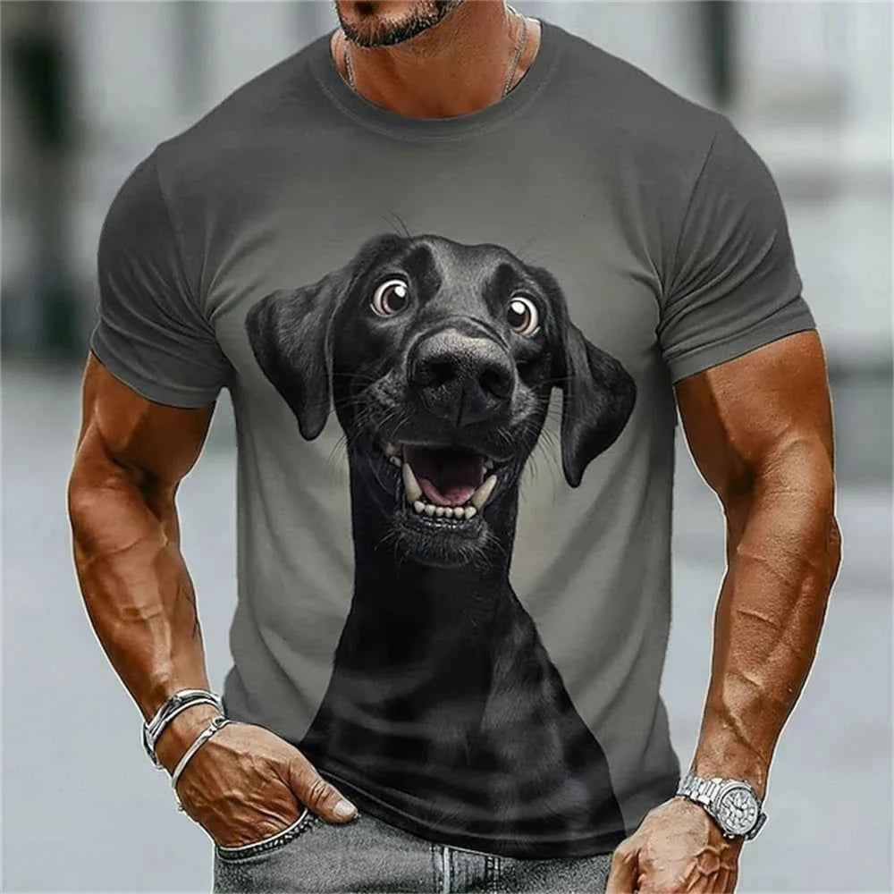 Funny 3D Dog Print Men's T-Shirts Fashion Animal Pattern Summer Street Short Sleeve Casual O-neck Breathable Tees Man Loose Tops