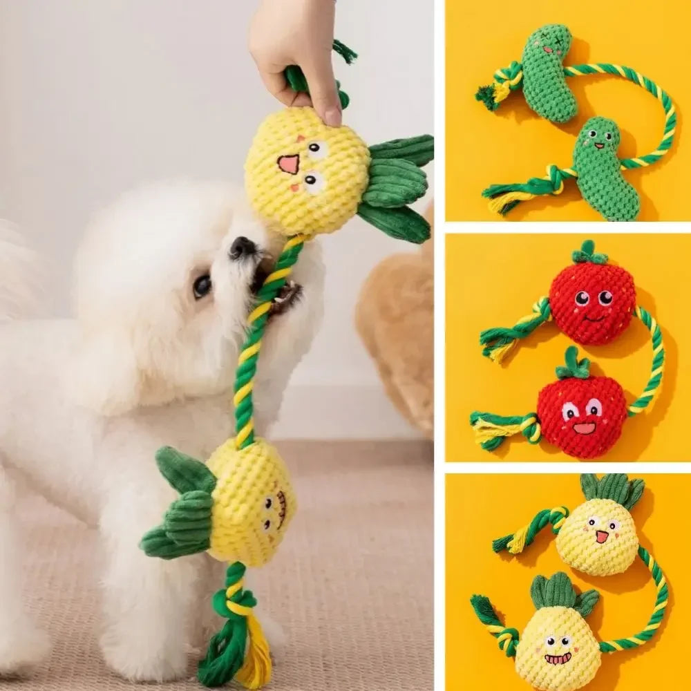 Dog Teeth Cleaning Toy Fruit Shape Bite Resistant Dog Plush Toy Built-in Sounder Can Bite Vocal Squeaky Dog Toy