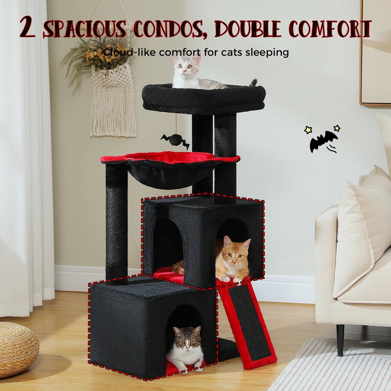 Pequlti Multi-Level Cat Tree Tower with Condo and Hammock