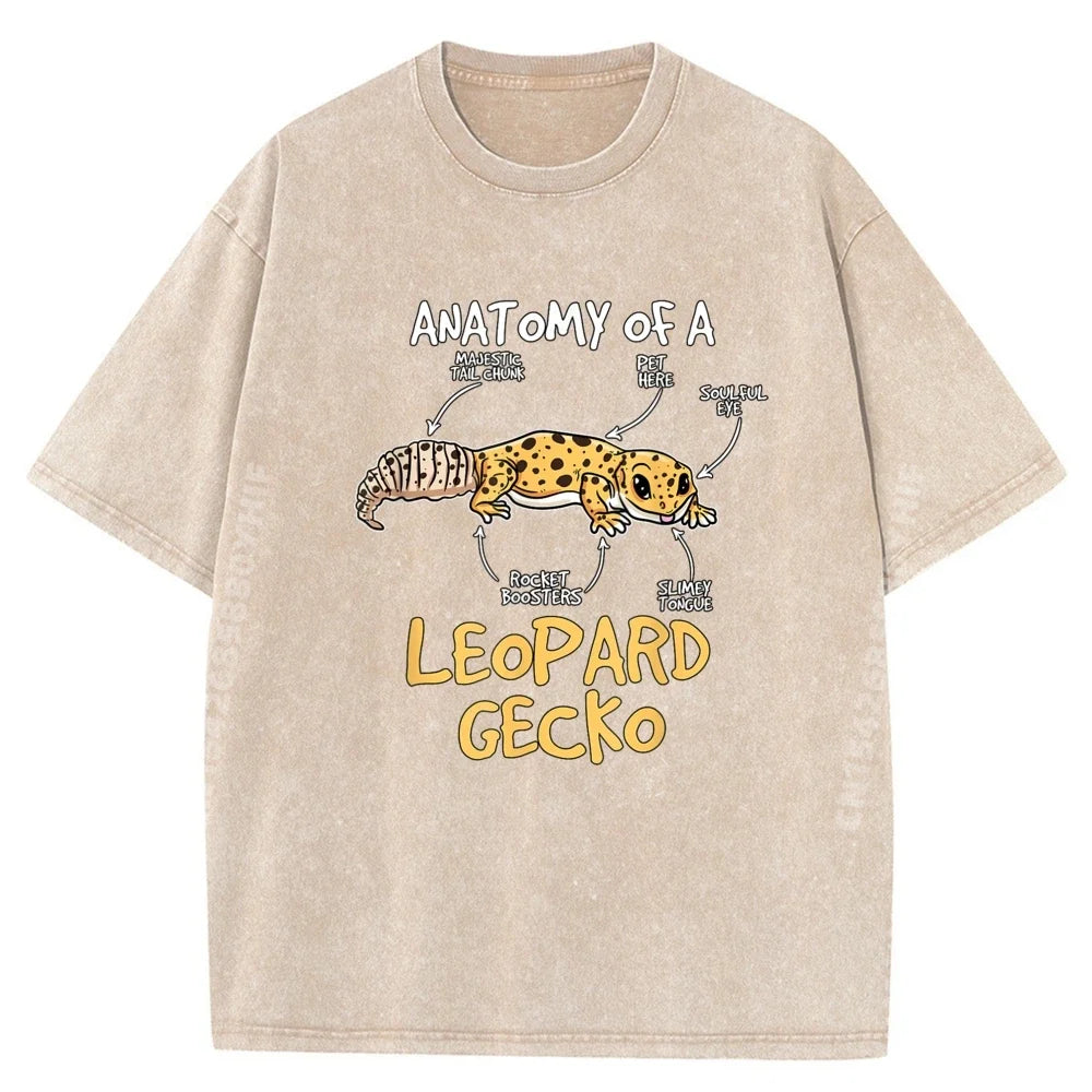 Kids Leopard Gecko Gift Anatomy of A Leopard Gecko Grey Shirt Graphic Tee Unisex Short Sleeve Tee Tshirts Washed