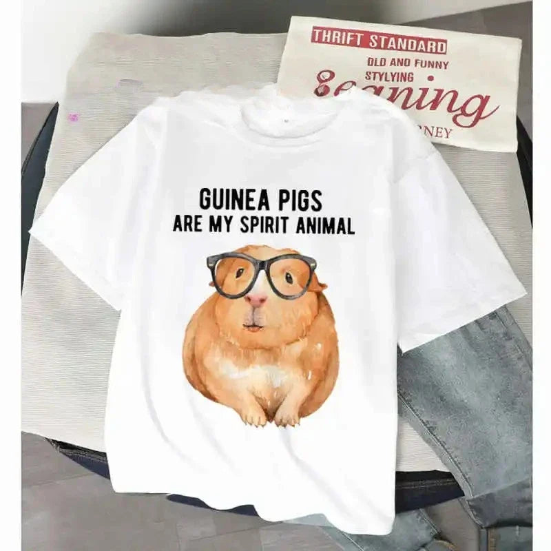 Women’s Funny T Shirt Guinea Pig Summer Short Sleeves 2025 Harajuku Kawaii Animals T-Shirt Female Fashion Tops Graphic T Shirts