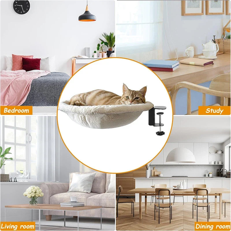 1 Piece Cat Desk Bed Comfortable And Soft Round Desktop Cat Perch Desktop Mounted Cat Litter Box With Pet Mat