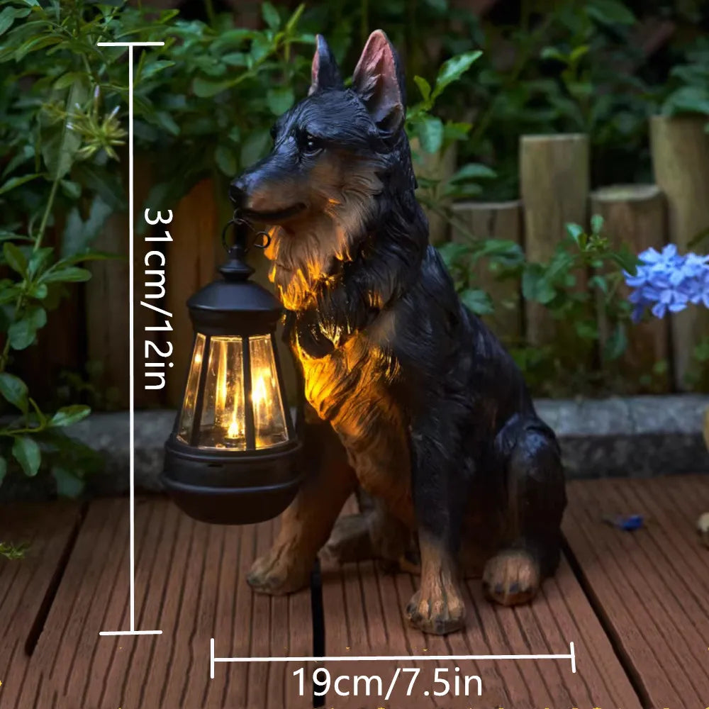GoldenRetriever GermanShepherd Rottweiler,Statue Outdoor with SolarLed Home GardenDecoration Windproof Lamp RealisticDog Decor