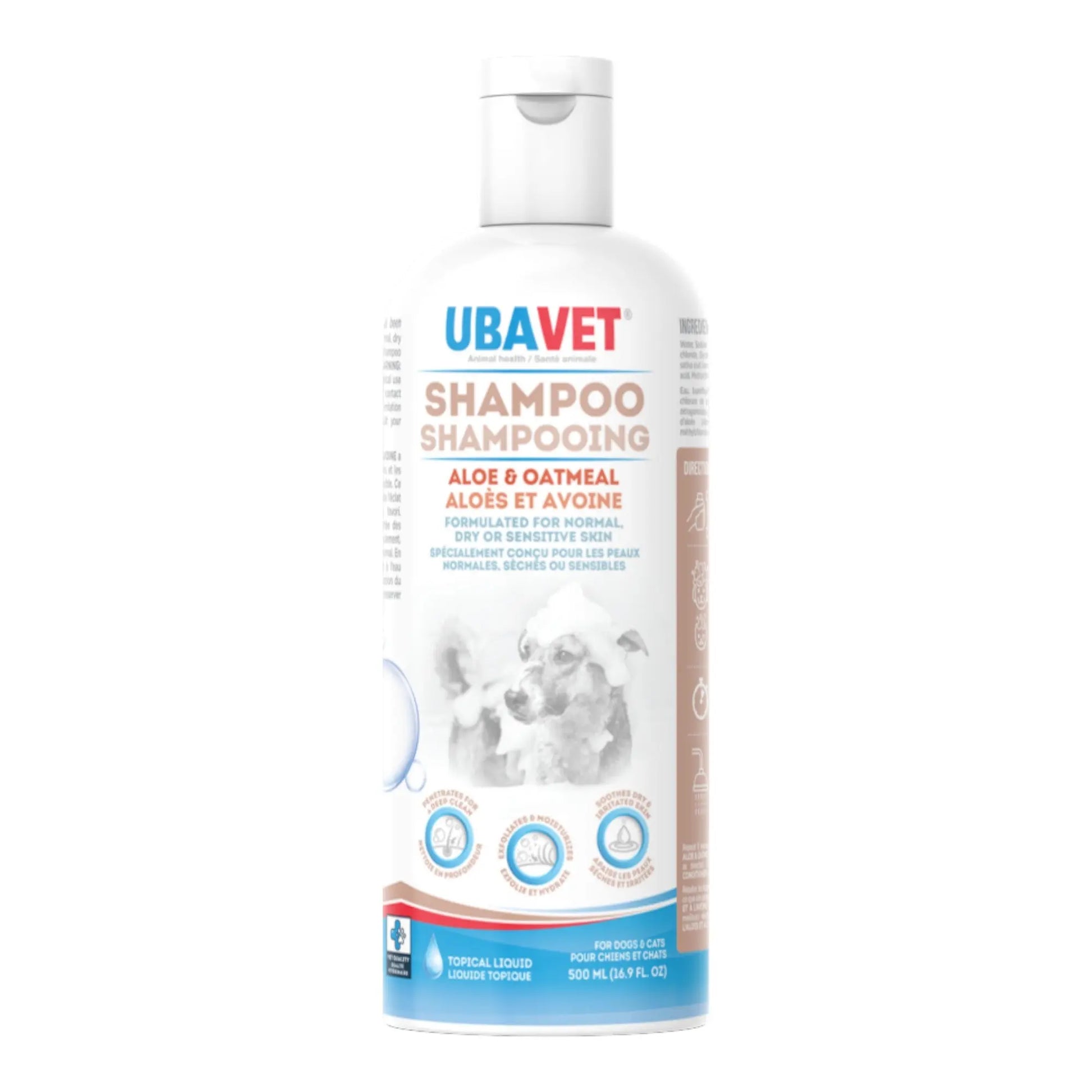 UBAVET Aloe & Oatmeal Shampoo for Dogs & Cats – Gentle Hydrating Formula – (16.9 fl oz / 500ml) American Pet Supplies