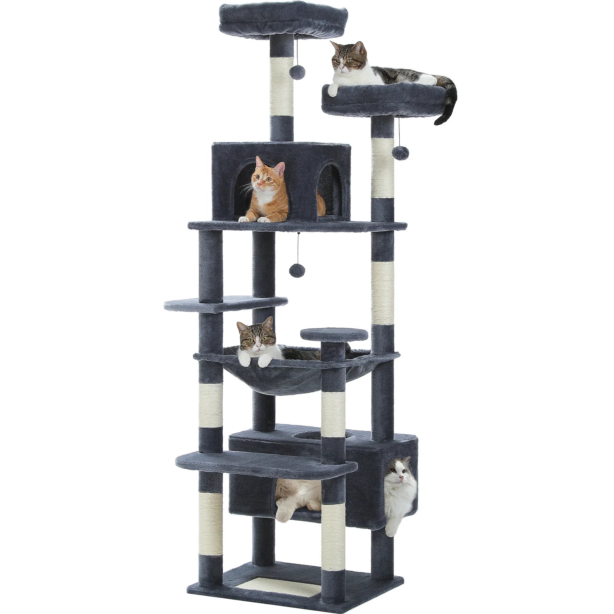 PAWZ Road Large Cat Tree Tower - 72" Multi-Level with Condo Grey
