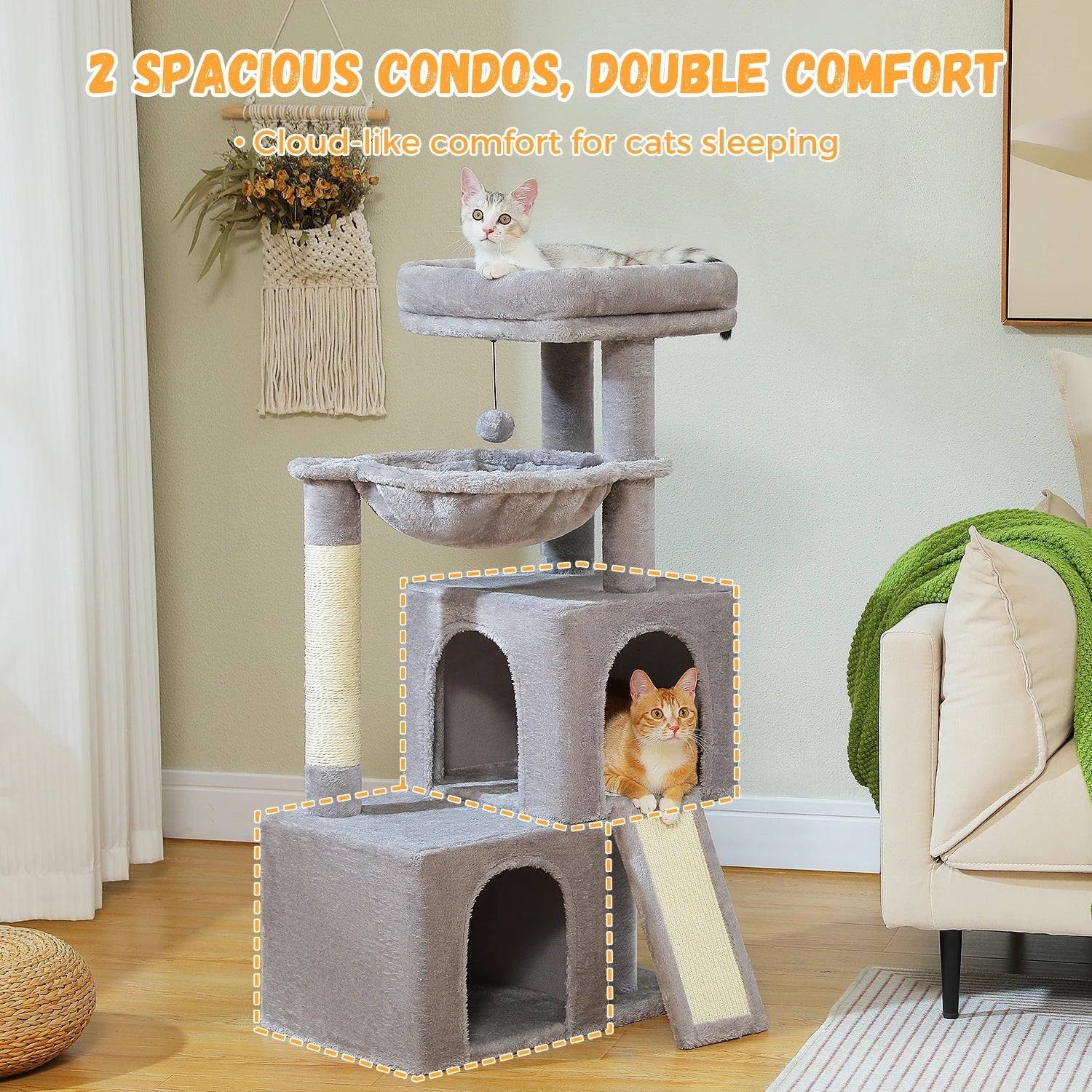 PAWZ Road Large Multi-Level Cat Tree with Condo and Hammock