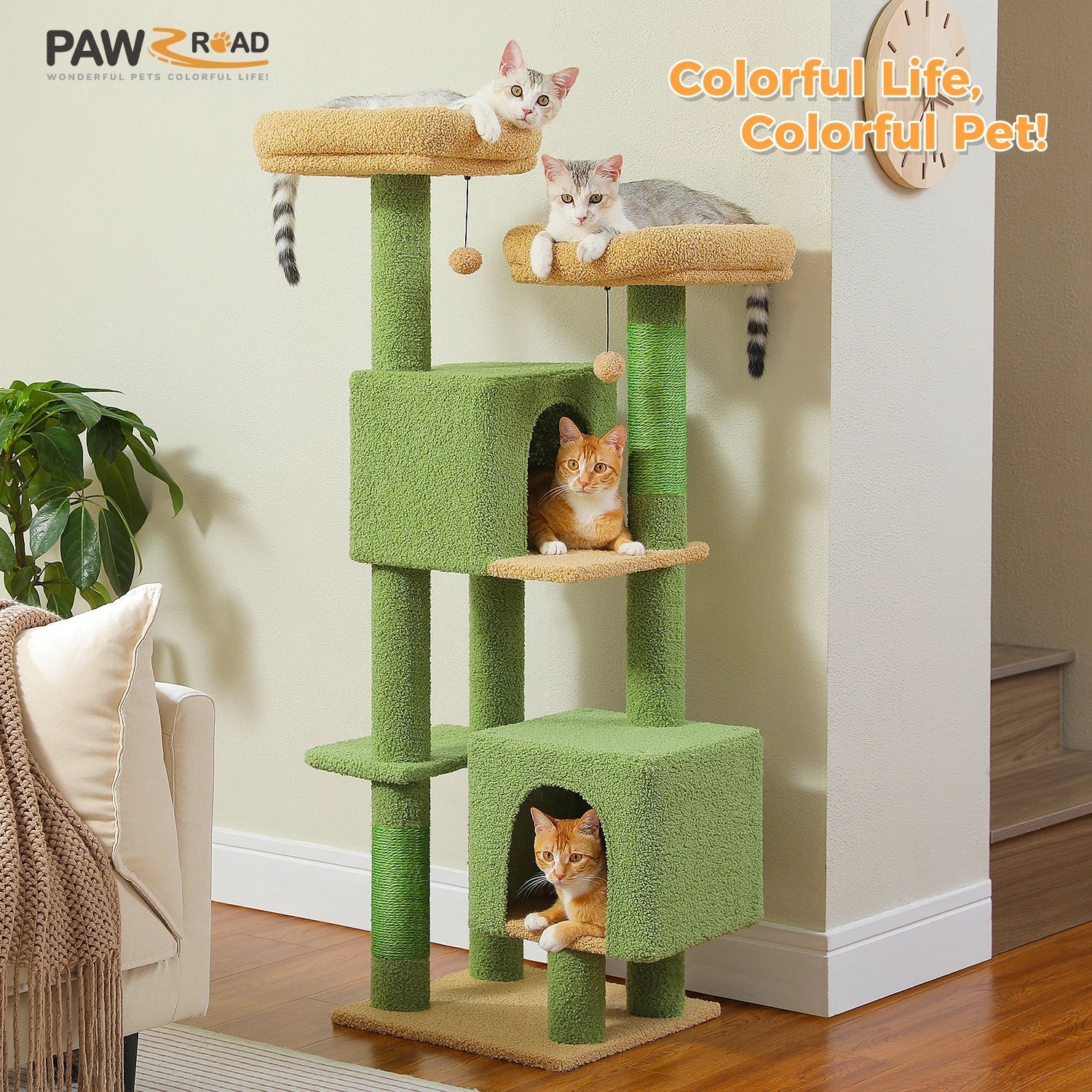 PAWZ Road Cactus Cat Tree - 133cm Tower with 2 Condos & Perches