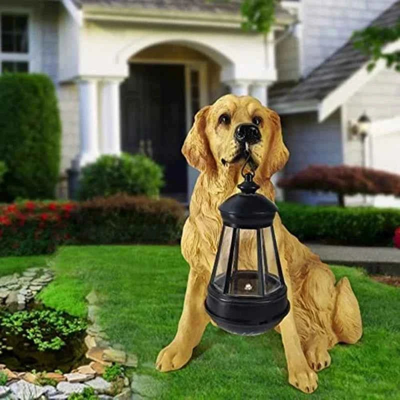 GoldenRetriever GermanShepherd Rottweiler,Statue Outdoor with SolarLed Home GardenDecoration Windproof Lamp RealisticDog Decor