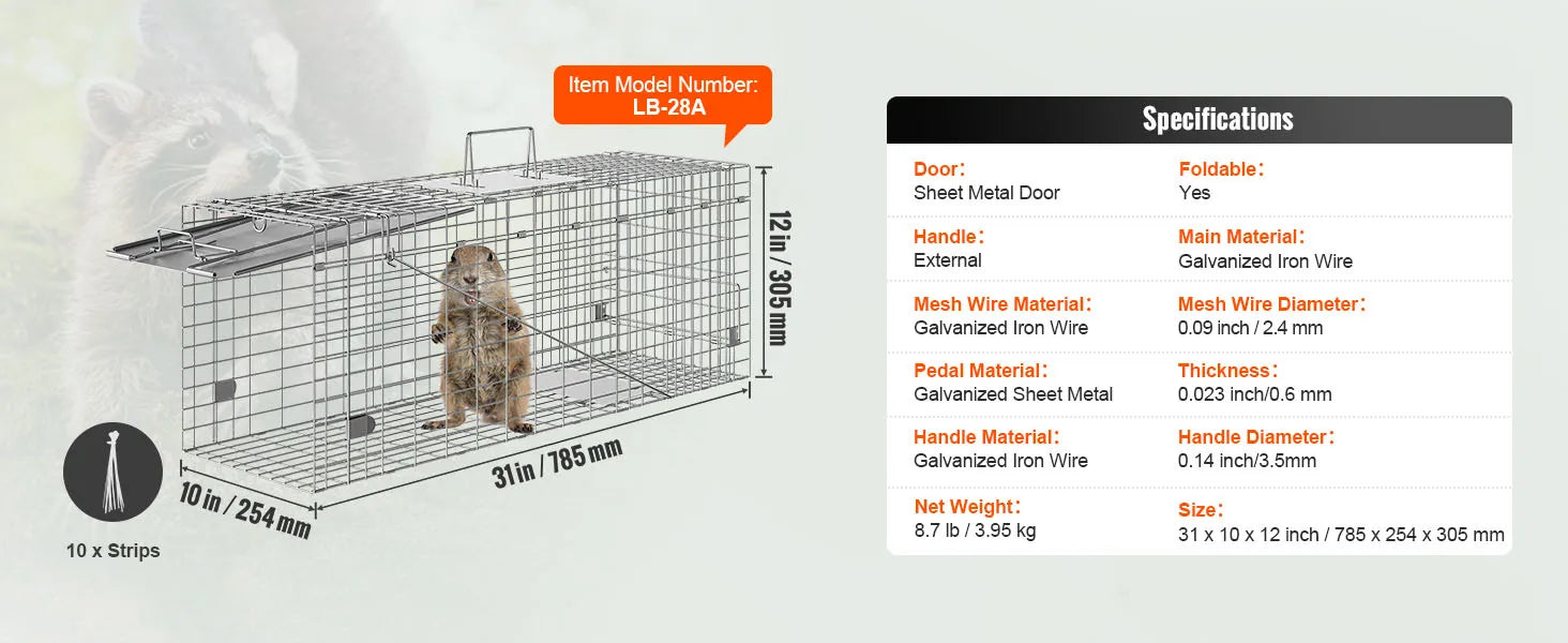 SucceBuy Live Animal Cage Trap - 24x8x8" Folding Humane Trap